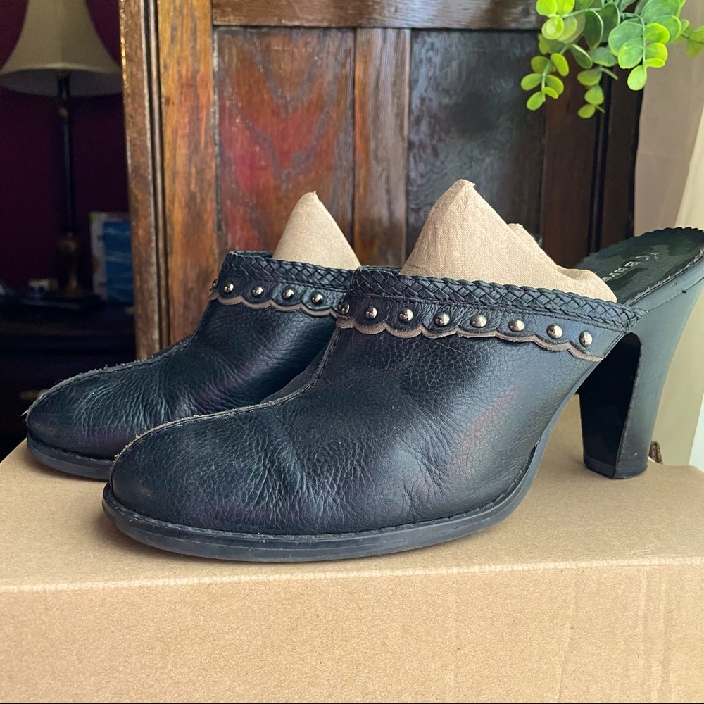 BareTraps Black Studded Leather Mules